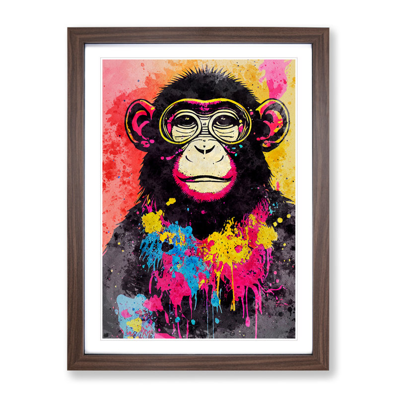 Monkey Paint Splash No.4 - Framed Print, 34cm H x 25cm W x 2cm D, Walnut
