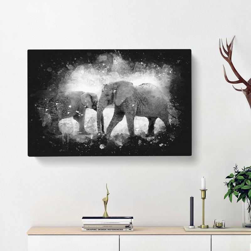 Elephants Crossing Paths - Wrapped Canvas, 40cm H x 60cm W x 3cm D