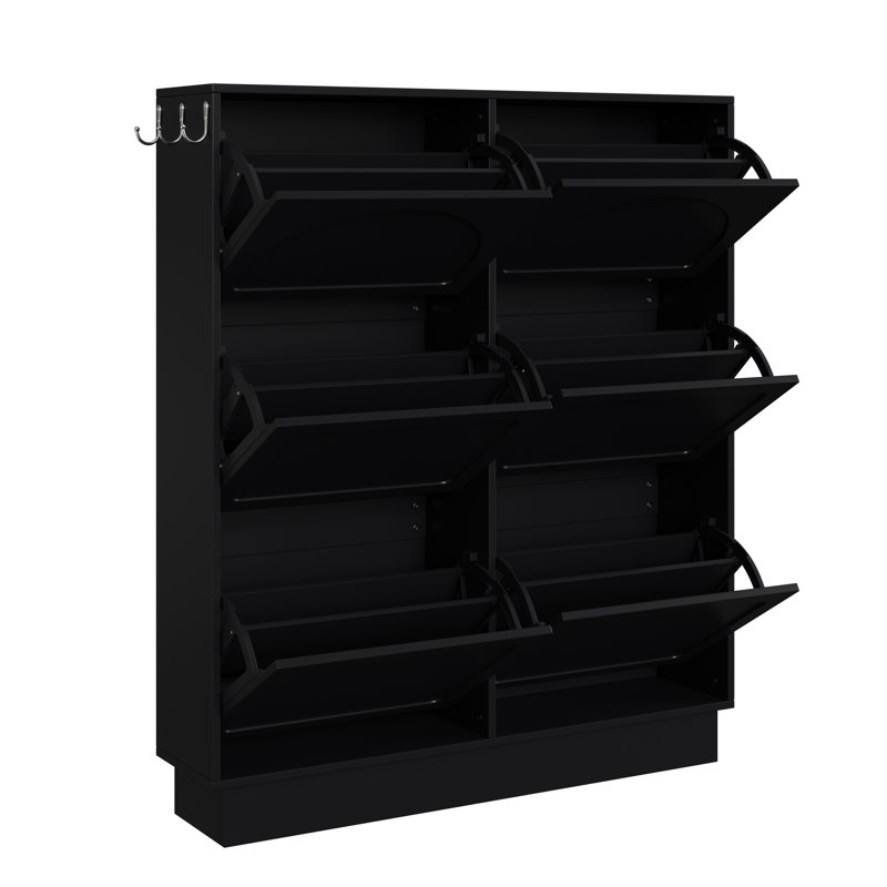 Jareth Modern Tipping Bucket Shoe Storage Cabinet with 6 Flip Drawers & Adjustable Shelf, Black