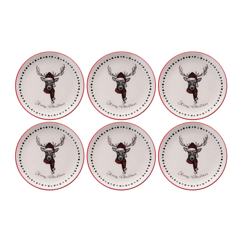 Elegant Christmas Service Plate Set (6 Pieces), 100% Ceramic, 10.0 x 10.0 x 1.0 Inches | Dishwasher & Microwave Safe | Perfect for Holiday Gatherings & Festive Dinners | Durable and Stylish Design