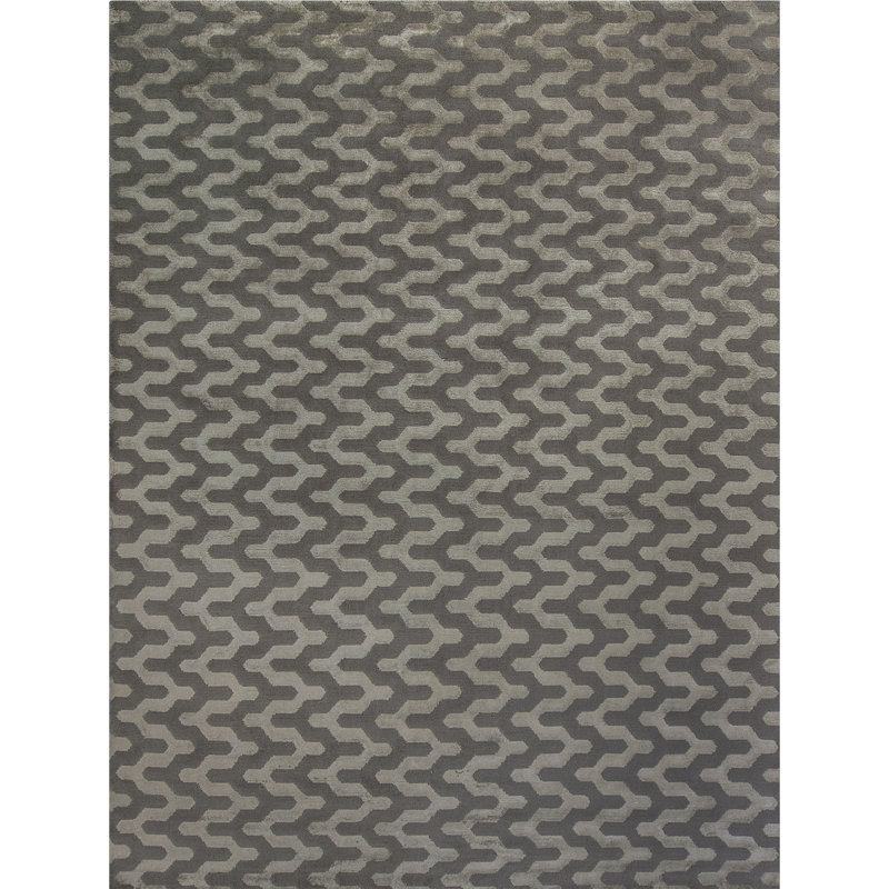 Tapis gris et ivoire noué à la main de haute qualité, Rectangle 6 pi x 9 pi