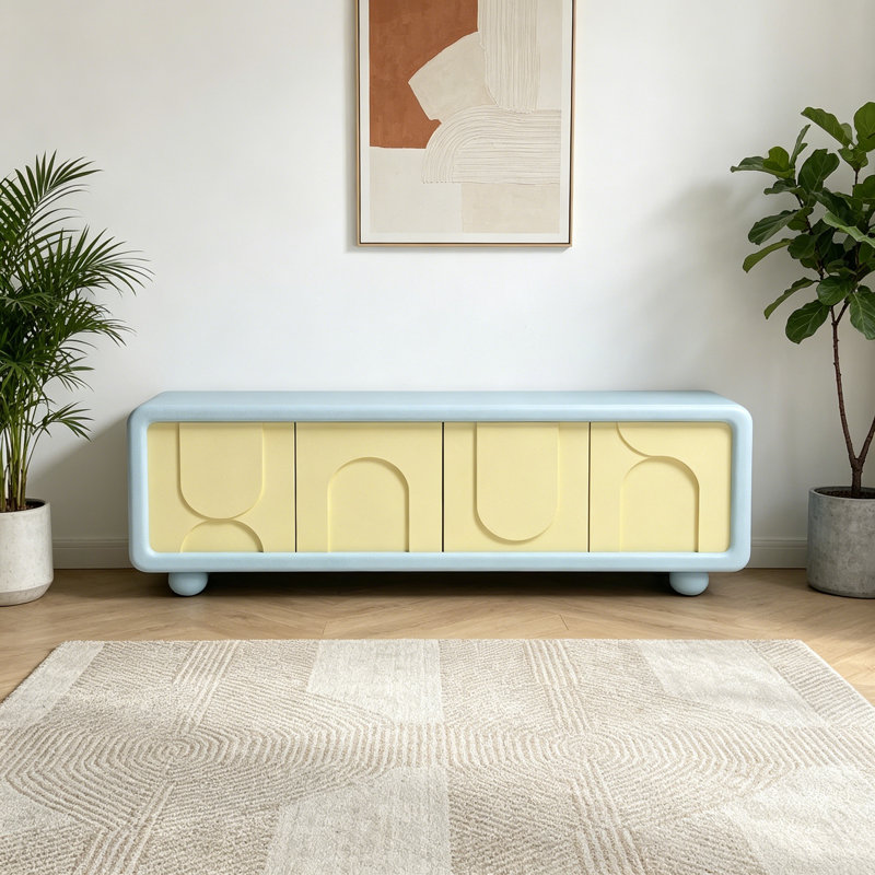 Meuble télé simple de style crème, Jaune / Bleu