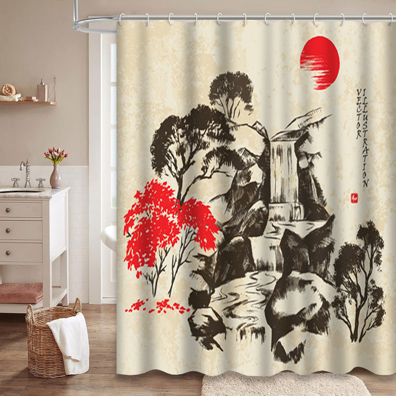 Rideau de douche japonais avec 12 crochets, L 72 po x l 72 po
