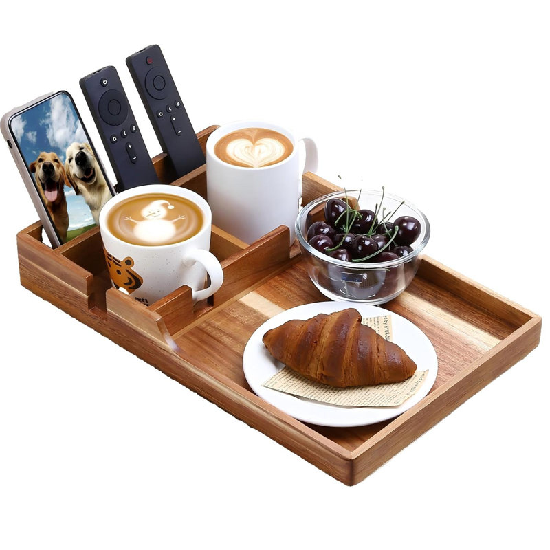 Couch Tray Insert With Cup Holder,Acacia Wood