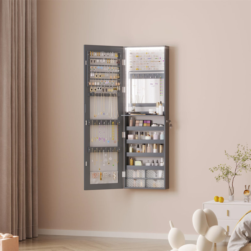 Armoire à bijoux avec miroir moderne, Gris