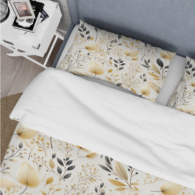 Literie à feuilles neutres III, Housse de couette pour grand lit et 2 taies décor