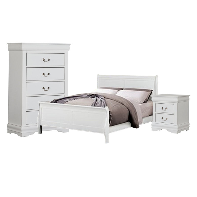 Ensemble de chambre à coucher double pleine grandeur Ry, style transitionnel moderne, blanc, Blanc