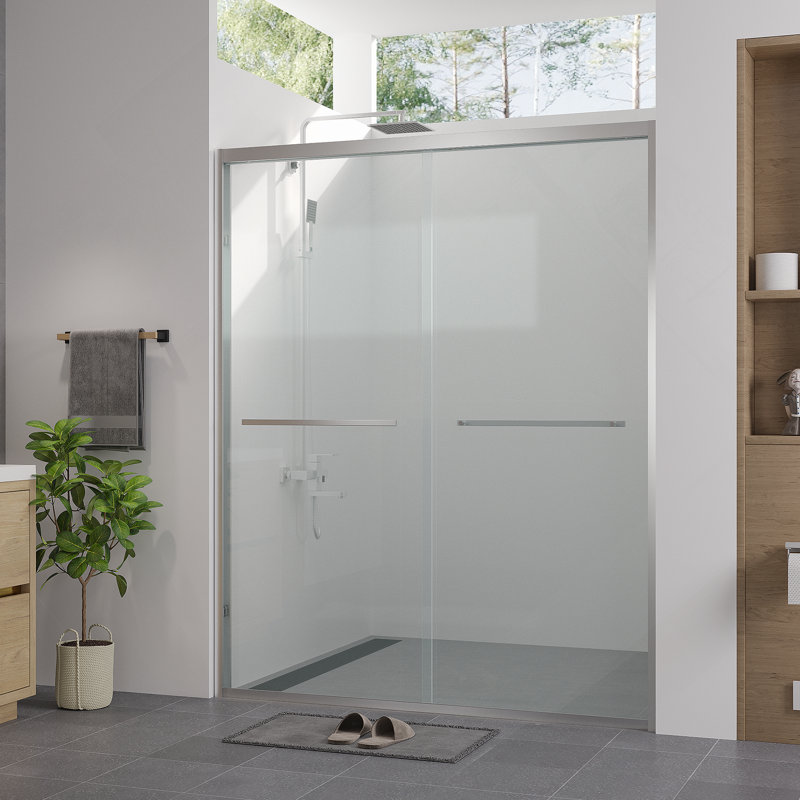 56-60"x74" Aluminum Frame Double Sliding Shower Door,Bypass Bathroom Sliding Door with Premium 1/4" (6mm) Clear Tempered Glass, Chrome Hardware Sliding Glass Shower Enclosure,Chrome  Finished