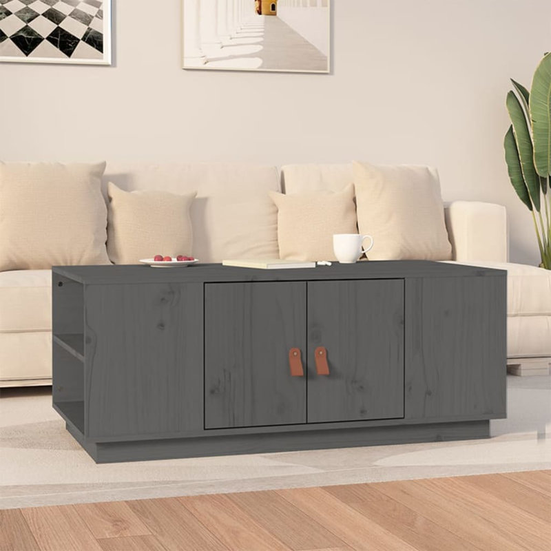 Kyea Solid Wood Block Coffee Table with Storage, Grey