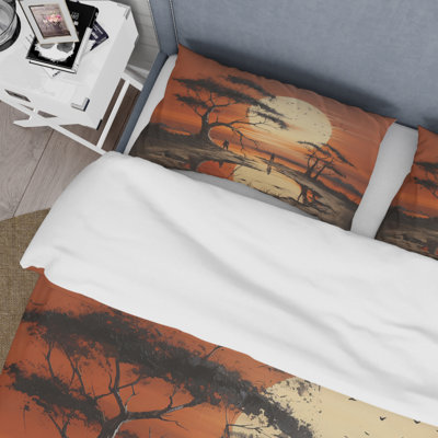 African Tribal Sunset I - African Tribal Duvet Cover Set - Microfiber Polyester