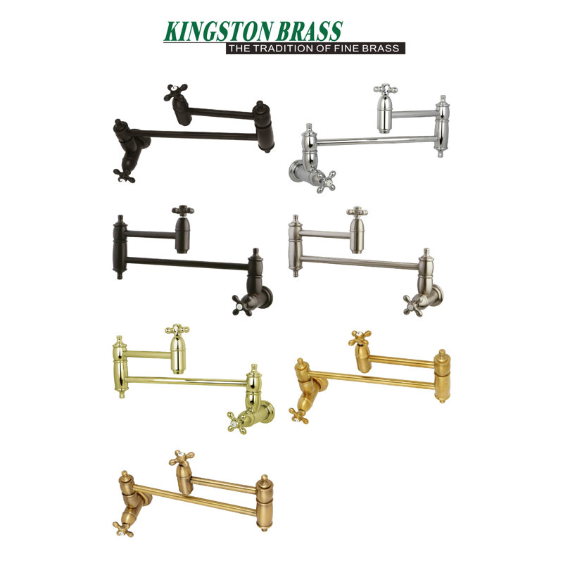 Kingston Brass Restoration Two-Handle 1-Hole Wall Mount Pot Filler Faucet, Oil Rubbed Bronze