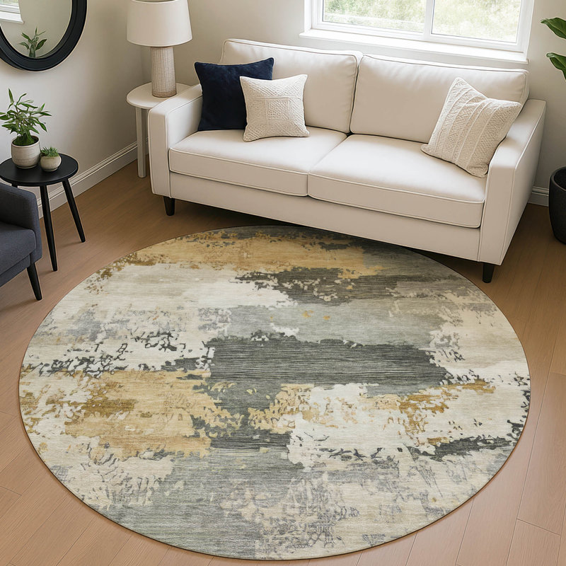 Machine Washable Indoor/Outdoor Kesler ACN2372 Abstract Rug, Round 8'