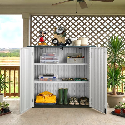 Altibloom 46 in resin outdoor storage shed, horizontal, with 2 shelves