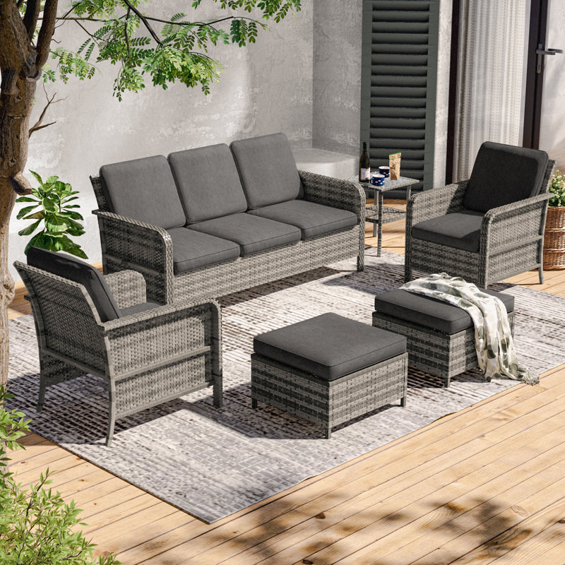 6 Piece Patio Conversation Sofa Set with Table, Grey