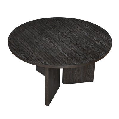 Table de salle à manger ronde contemporaine avec finition ébène et surface en grain de bois texturé