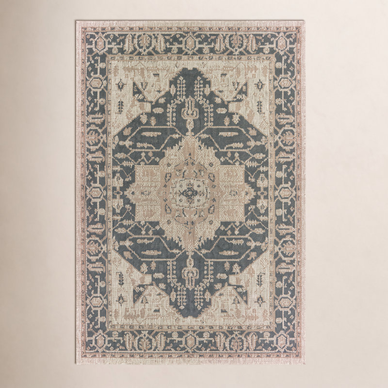 Crawford Dark Blue/Gray Indoor/Outdoor Rug, Rectangle 5'3" x 7'3"