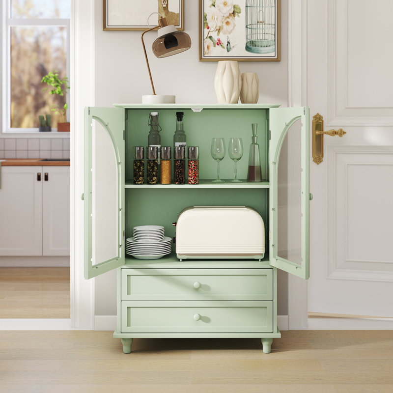 Buffet en verre arqué, 41.93 cm H x 27.95 cm W x 14.96 cm D