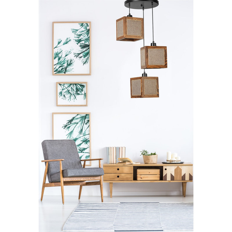 Chandle Chandelier, Walnut/Black/Rattan