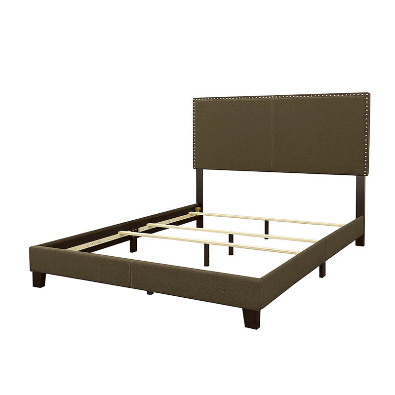 Charcoal Queen Bed With Nailhead Trim, Charcoal, Queen