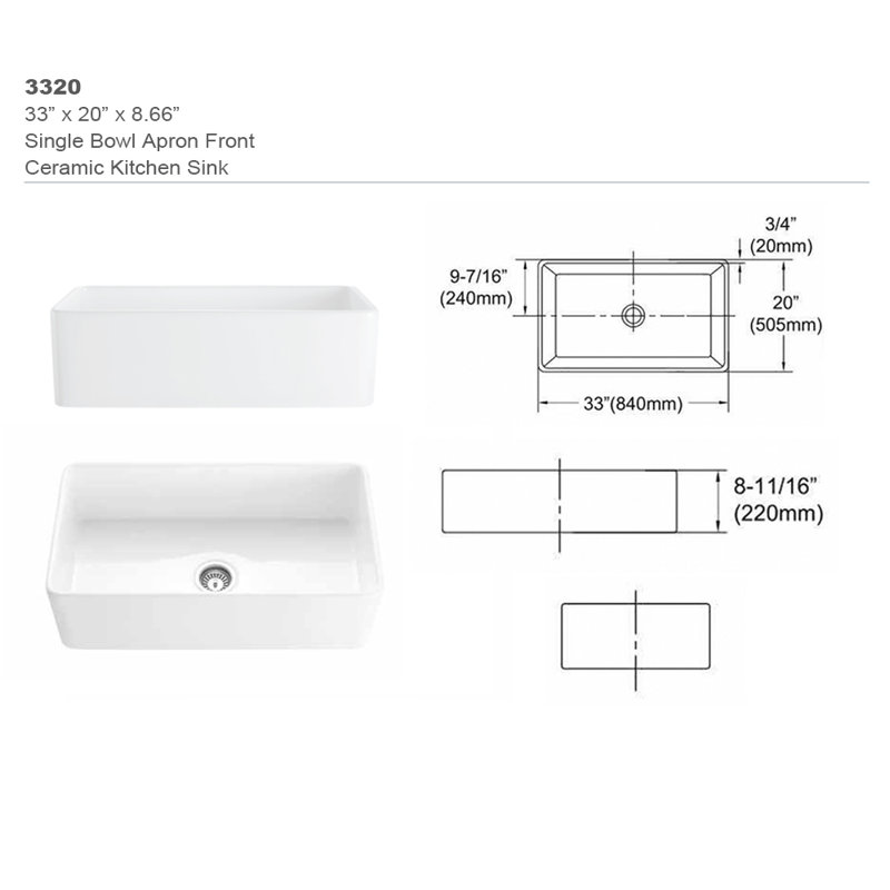 Évier de cuisine à simple cuve en céramique 33 x 20 Topcraft