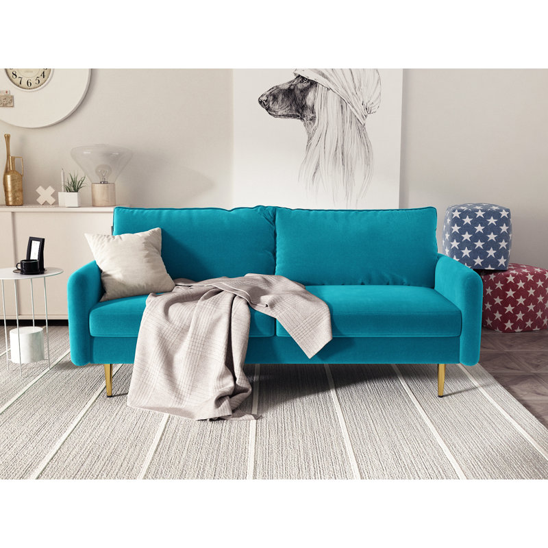 Canapé à accoudoirs arrondis en velours Liano, Velours Ai Aqua