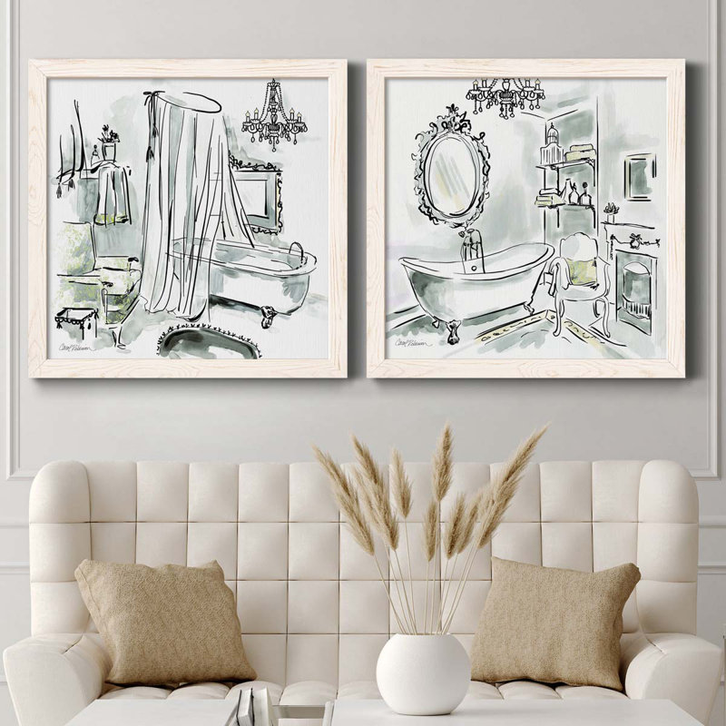 «Opulent Bath I», ensemble de 2 peintures sur toile encadrées, Cadre blanc, H 35,5 po x l 71 po x P 1,5 po