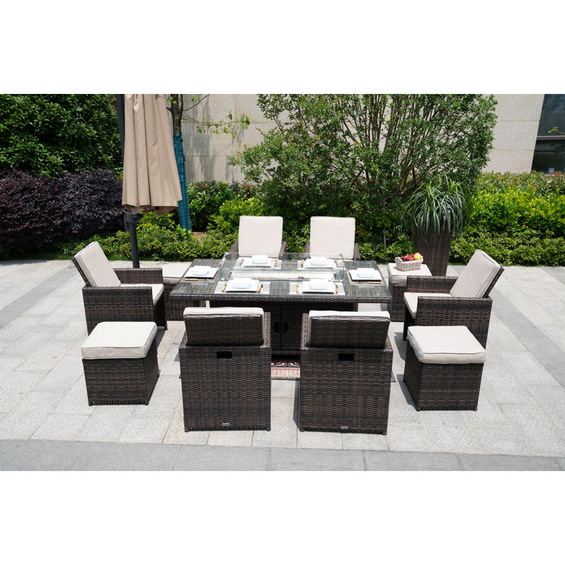 6 - Person Wicker Patio Dining Set with Rectangular Table , Cushions Included