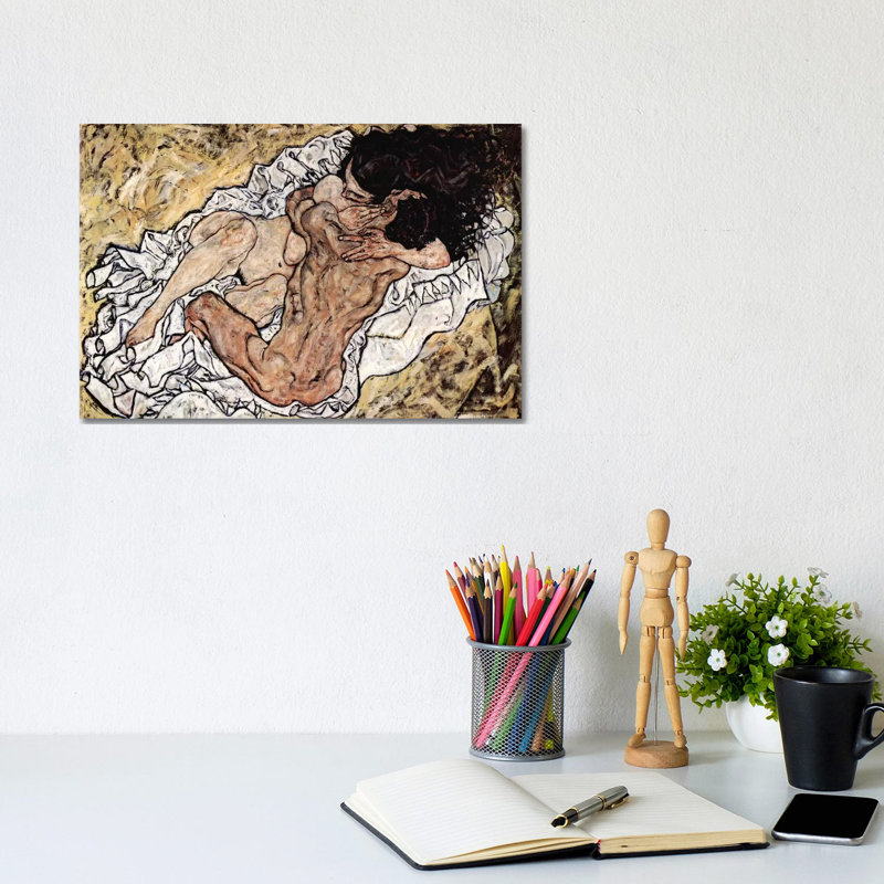 The Embrace (The Loving) by Egon Schiele - Wrapped Canvas Painting, 20.32 cm H x 30.48 cm W