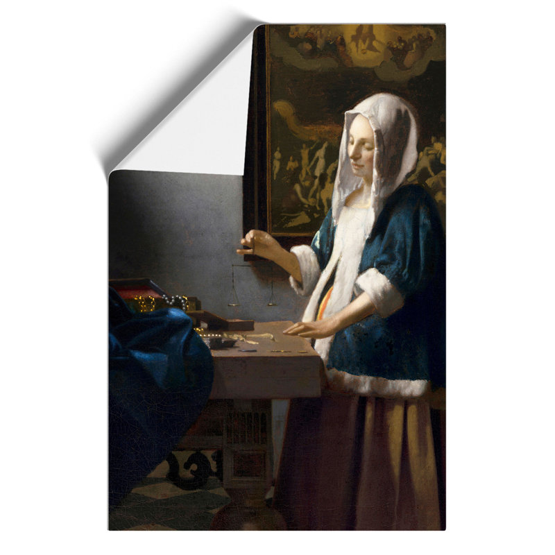 Woman Holding A Balance by Johannes Vermeer - No Frame Painting, 42cm H x 30cm W x 0.1cm D