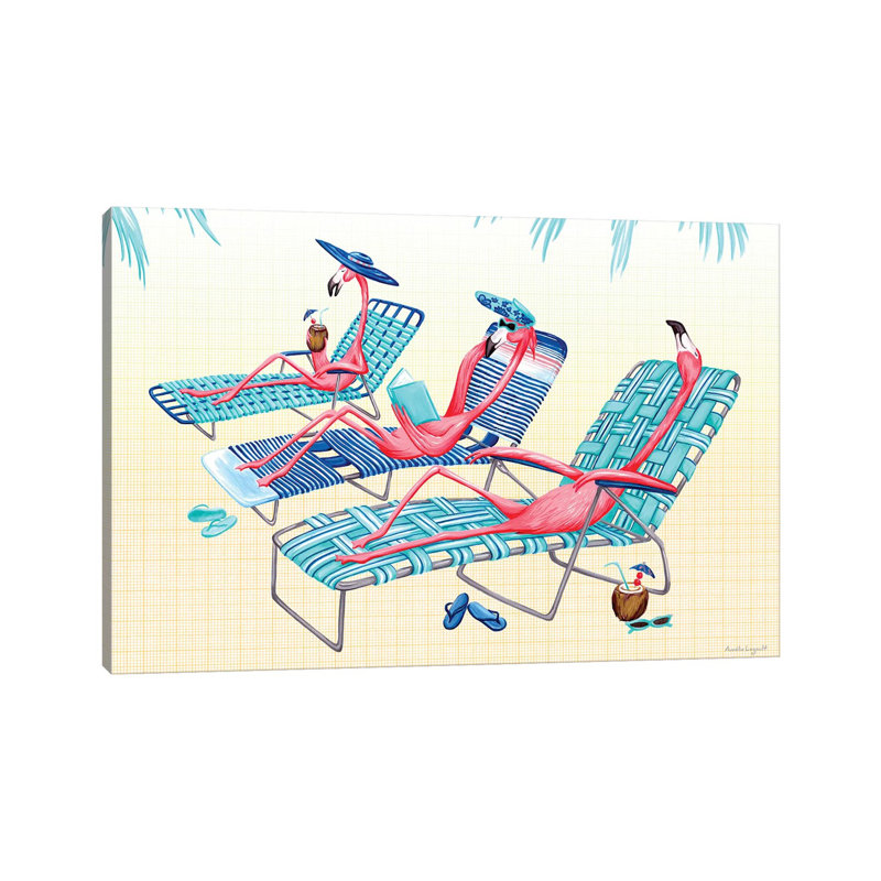 Flamingos Beach by Amélie Legault - Wrapped Canvas Print, 20.32 cm H x 30.48 cm W