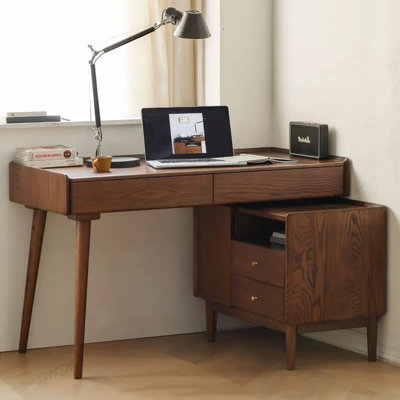 Walnut Rectangular Solid Wood Executive desk with drawers desk