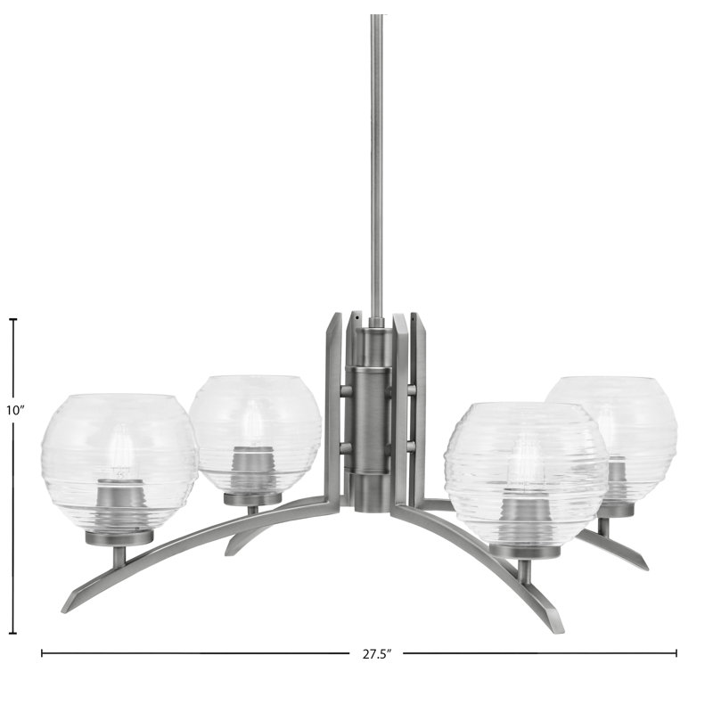 Lustre lumineux en verre nervuré de 6 po Kurve, Graphite, H 58,25 po x l 27,5 po x P 27,5 po, 4