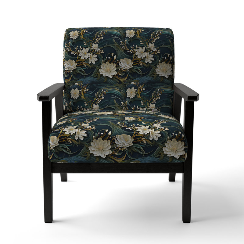 Cobalt Blue Scrollwork Swirls Victorian Pattern II - Upholstered Floral Accent Chair, Graceful Floral Essence Of Zen