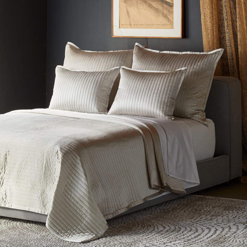 Charmeuse Channel Quilt Coverlet, King Coverlet, Silver