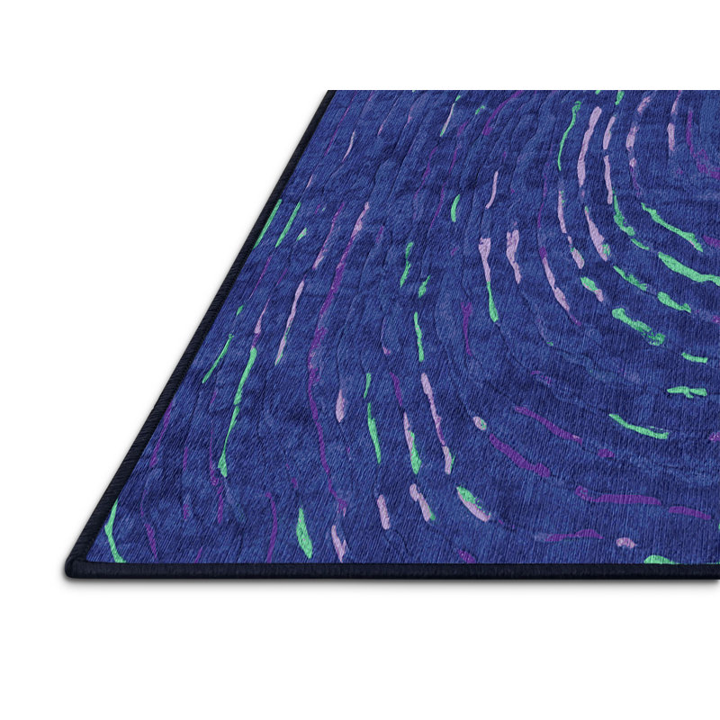 Machine Washable Blue Area Rug, Square 5'