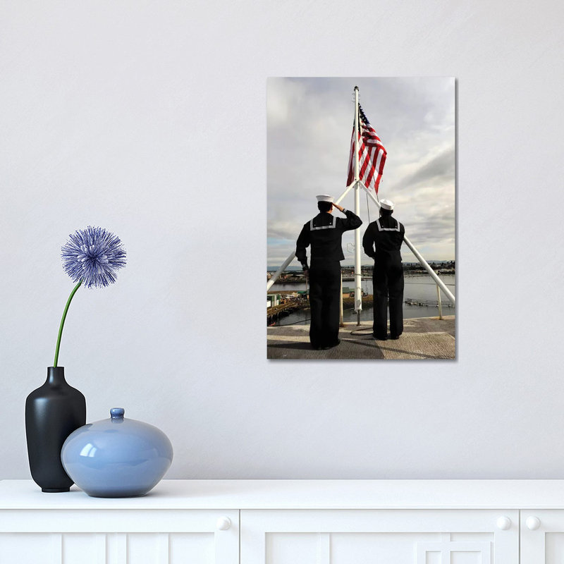 Sailors Raise the National Ensign Aboard USS Abraham Lincoln 1 Piece Wrapped Canvas Wall Art, 30.48 cm H x 45.72 cm W