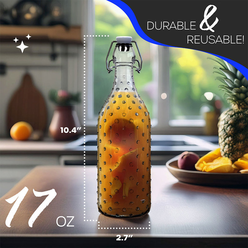  Ensemble de bouteilles en verre à couvercle rond 17 oz (17 pièces)
