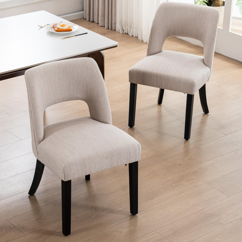 Chaise de salle à manger Nakenzie en lin avec pieds en bois massif (ensemble de 2), Beige