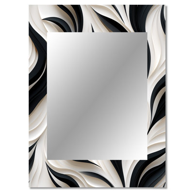 White And Black Minimalist Elegance - striped  Decorative Wall Mirror, Striped, Abstract Large Mirror, Printed Metal Art