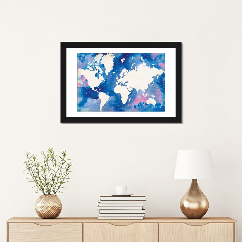 « starry world », reproduction sur toile, Papier d'art encadré noir, H 16 po x l 24 po x P 1 po, Blanc