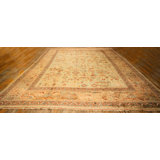 1890s Green Grand Scale Botanical Motifs Knotted Wool Antique Oushak Turkish Rug