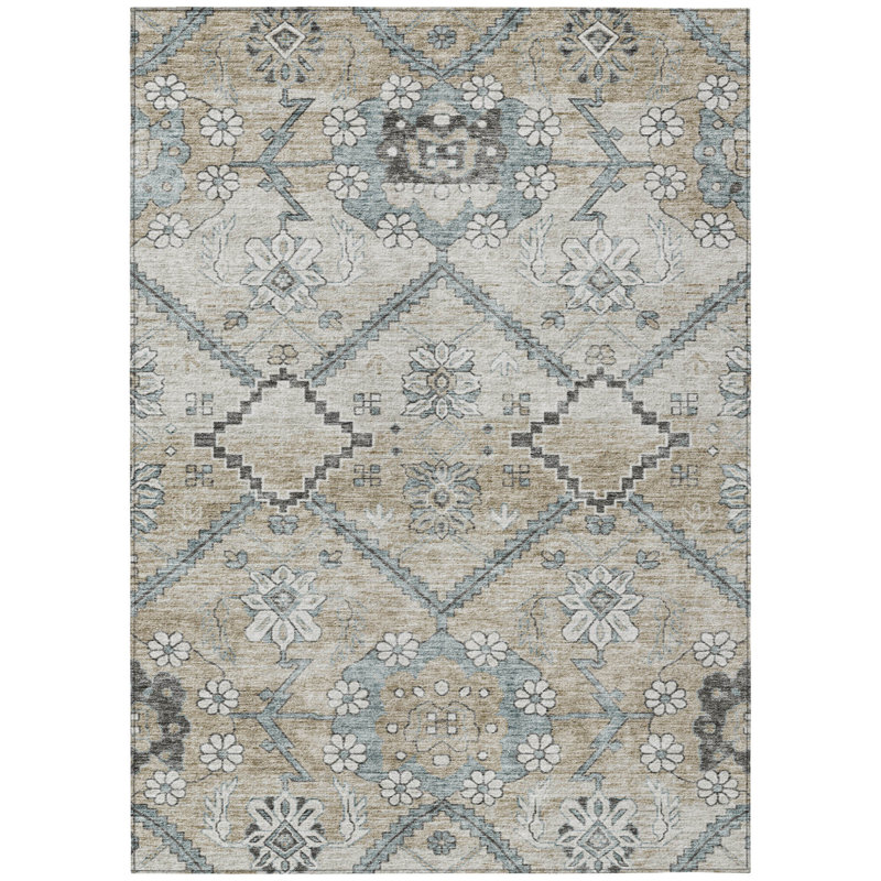 Tapis extérieur lavable floral taupe et brun clair 3 pi x 5 pi beige
