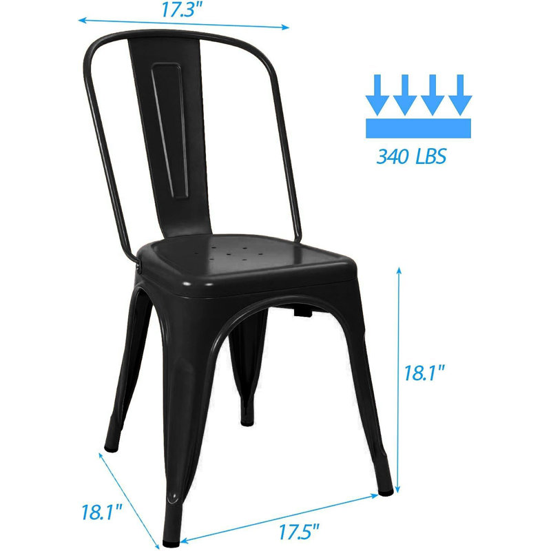 Ensemble de 4 chaises de salle à manger en métal pour l'intérieur et l'extérieur, Noir, noir, noir, noir
