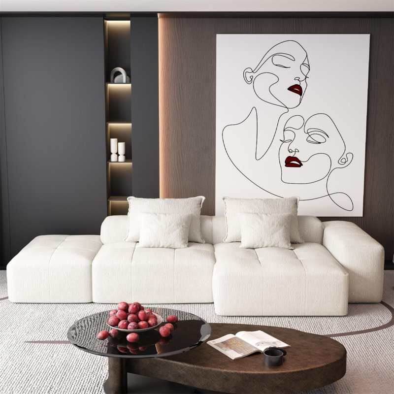 Canapé modulaire surdimensionné avec repose-pieds, siège, chaise longue et accoudoirs Boneless Modern, Beige Chenille