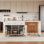 Îlot de cuisine avec table de salle à manger extensible, table de rangement de cuisine 85,5 po avec 3 tablettes latérales ouvertes, 3 tiroirs, 2 portes, pour la cuisine, la salle à manger, blanc