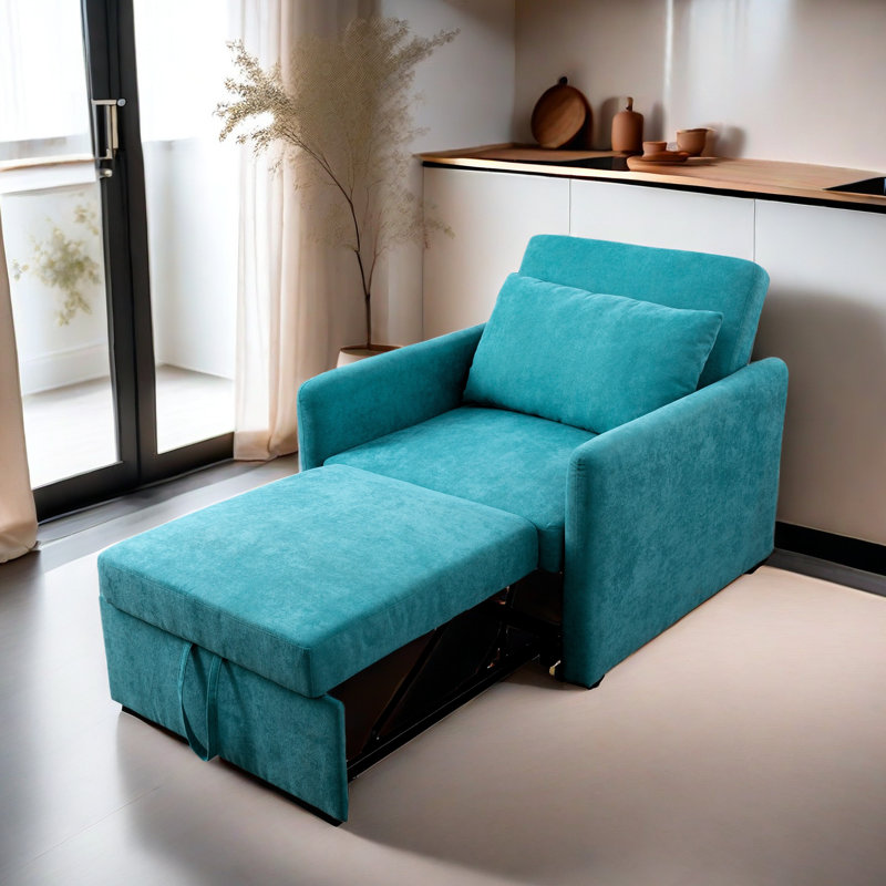 Fauteuil convertible 36 po, Velours bleu