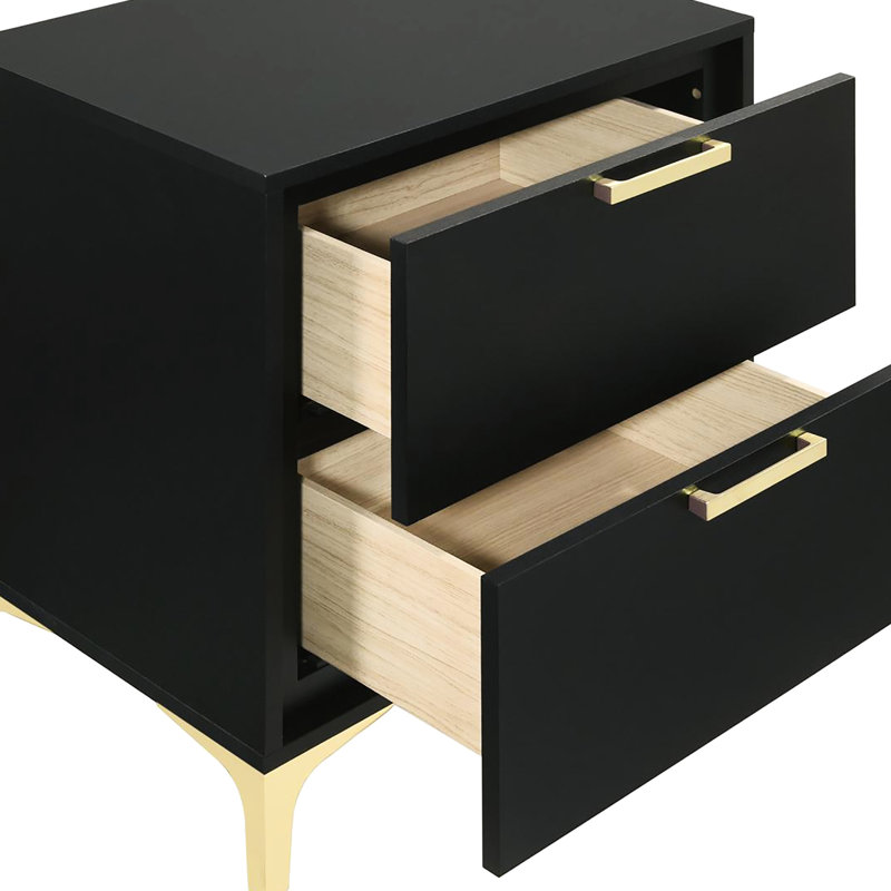Table de chevet 2 en noir et or - Créez une chambre à coucher soignée pour un rangement pratique et élégant, Noir