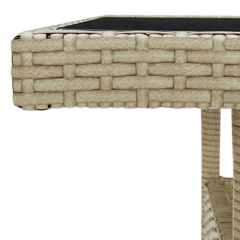 vidaXL Outdoor Dining Table Garden Porch Patio Table with Glass Top PE Rattan, Beige