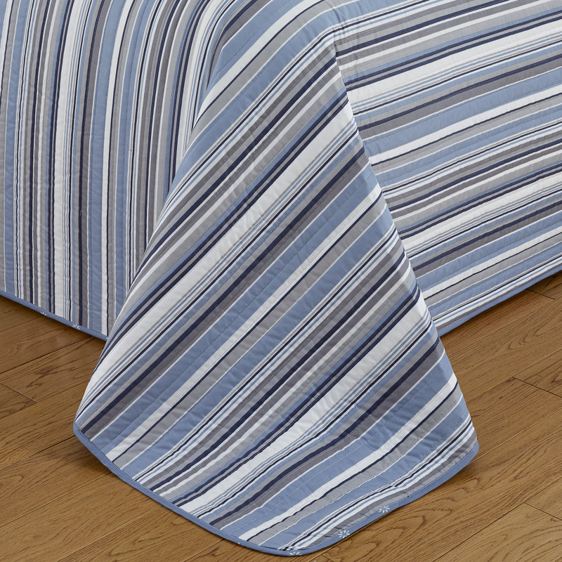 Elise Blue and Grey Reversible Microfiber Full Quilt Set