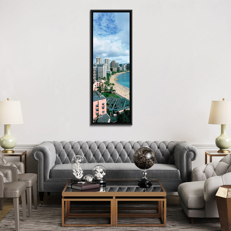 Plage panoramique de Waikiki, Honolulu, Hawaï, reproduction de photo sur toile tendue, H 48 po x l 16 po x P 1,5 po